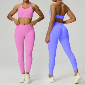 Sportswear 2 Piece Set Scrunch Butt Shorts Sexy Back Halter Neck Bra Fitness Workout Yoga Sets for Women