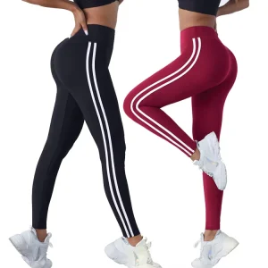 Sportswear Polyester Side Stripe Running Legging Solid Yoga Butt Lifting Leggings