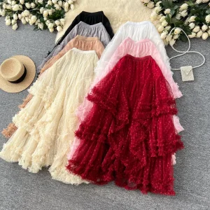 Spring A line Skirt Women Casual High Waist Mesh Skirts Girls Skirt Clothes Women