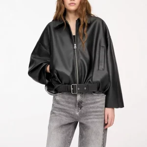 Spring American Style Pilot Jacket Solid Retro Casual Faux Leather Women’s Clothing Zipper