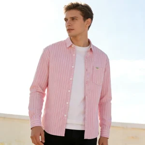Spring And Autumn 100% Cotton Men’s Striped Simple Long Sleeve Cardigan Shirt Top Blouse