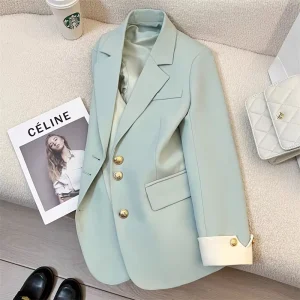 Spring Autumn Fashion Women Formal Coat V neck Lapel Collar Buttons Pockets Suit Jacket Ladies Blazer Coat