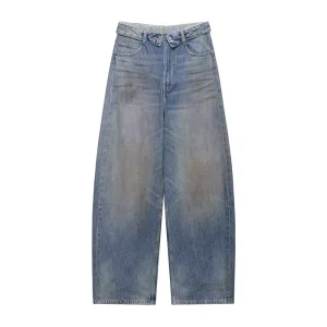 Spring/Autumn New Fashion Mid-Waist Rolled-Up Jeans Retro Solid Color Casual Women’s Trousers