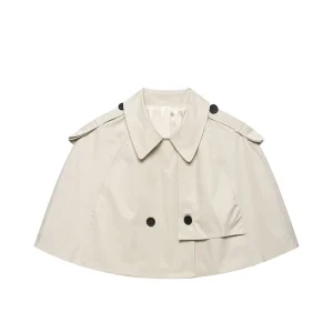 Spring Autumn New Fashion Single-Breasted Cape Short Coat Retro Lapel Casual Women’s Top