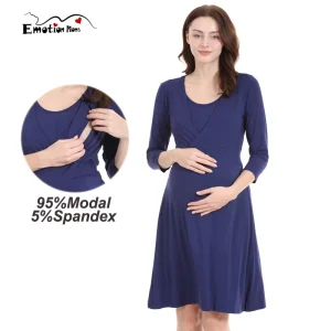 Spring Autumn New Maternity Dress for Pregnant & Postpartum Women Soft Breathable A Line Knee Length Nursing Clothes