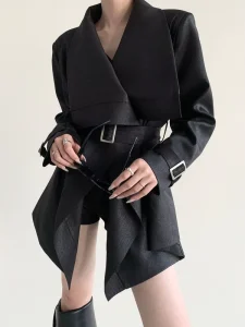 Spring Autumn Relaxed Lazy Style Coat Custom Shawl Collar Belted Waist Oversized Trench Coat for Women
