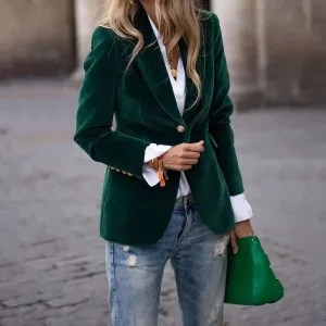Spring Autumn Winter Elegant Slim Fit Suit Jacket Women Casual Velvet Fabric Single Button Blazer Jacket