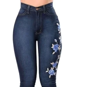 Spring Autumn Women Jeans Slim Stretch Embroidered Pencil Denim Pants High Waist Skinny Jeans OEM
