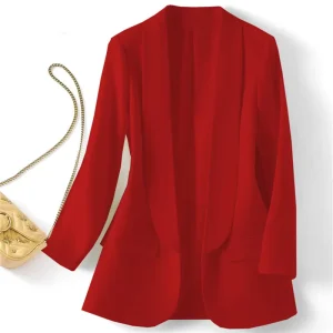 Spring Autumn Women’s Basic Solid Color Casual Fashion Long Pleated Sleeve Big V Neck Blazers