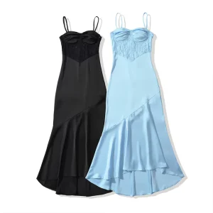 Spring Autumn Women’s Clothing New Fashion Solid Color Herringbone Slit Dress Retro Casual Women’s Dress