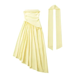 Spring Autumn Women’s Clothing Strapless Dress Retro Casual Women’s Sleeveless Asymmetrical Dress