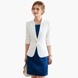 Spring Casual Outwear With Button Decoration Woven Method Women’s White Blazer Suit Skirt Classy Professional Dress