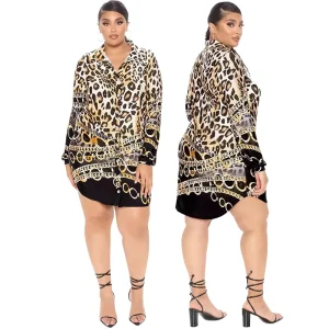 Spring Clothings for Women Plus Size Clothing Leopard Print Lapel Single Breasted Long Plus Size Women’s Blouses & Shirts