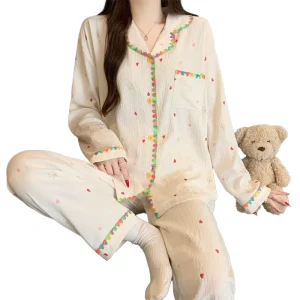 Spring Collection Soft Long sleeve Set Of Korean style Women’s Sleepwear And Casual Loungewear