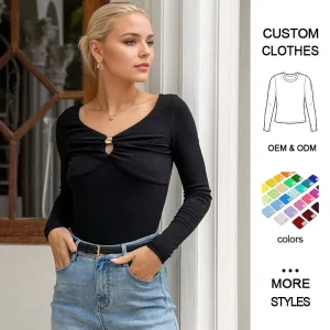 Spring Cute V-neck Long Sleeve Solid Color Shirts Women’s Sweater Knit Tops