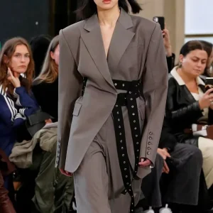 Spring Double Belt Deconstructed Heavy Industry Blazer Women’s Eyelet Button Suit Jacket
