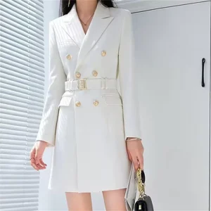 Spring Fall Long-Length Women’s Casual Suit Loose-Fit Slimming Elegant Suit Coat