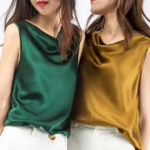 Spring Fashion 100% Real Silk T-Shirt Sleeveless Women’s Mulberry Silk T-Shirt