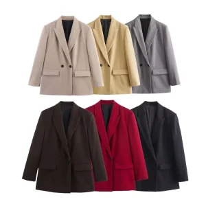 Spring Leisure Women’s Multicolor Double Breasted Long Sleeve Suit Coat Button Decoration Blazer