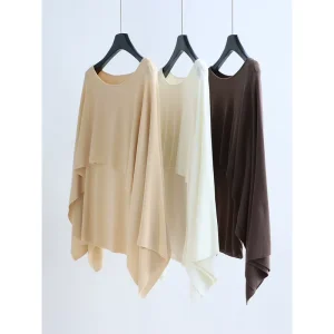 Spring Lyocell Knit Thin Sweater Faux Two Piece Cape Style Round Neck Pullover Casual French Style Top For Women