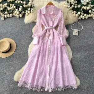 Spring New Fashion Elegance Temperament French Embroidery Lace Hollow Women’s Dress