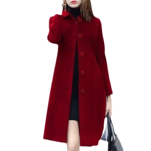 Spring New Long Sleeve Woolen Coat Female Solid Color Slim Medium Long Cardigan British Style Autumn Winter Woolen Coat