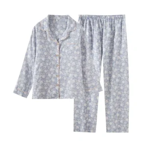 Spring New Pure Cotton Woven Thin Double-Layer Gauze Daisy Women’s Loungewear Loose Set Long Sleeve Long Pants Casual