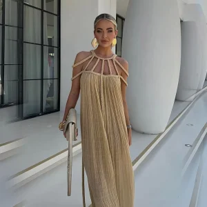Spring New Women’s Strap Off Shoulder Sexy Hanging Neck Loose Boho Dresses Hollow Net Casual Women Dresses Elegant Formal