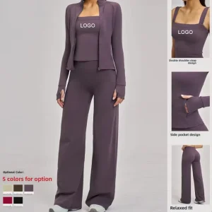 Spring Quick-Dry Moisture Wicking Spandex Nylon Leopard Print Elastic Waist Full-Length Fitness Suits Side Pockets Zipper Casual