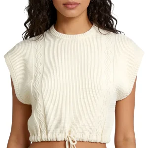 Spring Short Women’s Acrylic Sweater White Color Lace Up Waist Cinching Ties European American Style Slim Fit