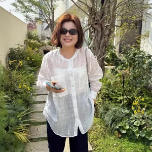 Spring Summer 100% Lightweight Ramie Loose Round Neck Plus Size Women’s Shirt