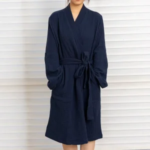 Spring Summer Collection Ladies Cotton Gauze Linen Dress Woman Robe Soft Long Sleeve Kimono Knee Length Sleepwear
