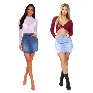 Spring Summer Collection Women’s Plus Size Midi Denim Wrap Skirt Natural Waist Hip Loose Slim Wide Leg Ripped Casual