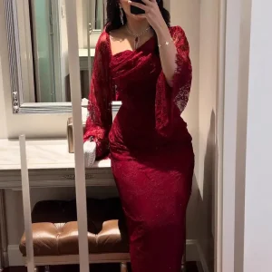 Spring Summer European and American Women’s Fashion Elegant Lace and Rhinestone Embellished Bodycon Evening Gown Dress