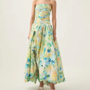 Spring Summer High Quality Cotton Linen Women’s Strapless Midi Formal Sleeveless Slim High Waist Bodycon Washable Dress