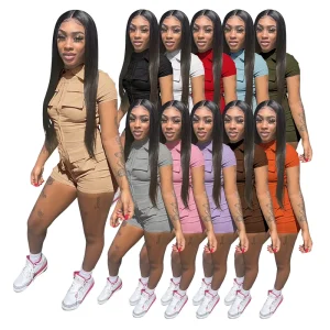Spring Summer High Waist Yoga Eco Friendly Breathable Short Sleeve One Piece Women’s Overalls Jumpsuit Playsuit
