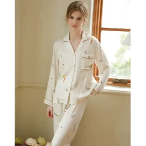Spring Summer New Arrivals 100% Viscose Playful & Adorable Cotton Satin Long Sleeve & Long Pants Pajamas for Girls