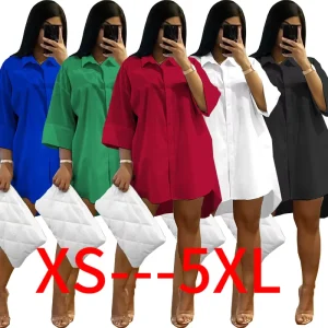Spring Summer New Plus Size Women’s Clothing Half Sleeve Solid Color Loose Shirt Casual Dresses