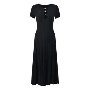 Spring Summer Vintage French Style Women’s Maxi Dress Knitted Short Sleeve Collar A Line Silhouette Natural Solid Hollow