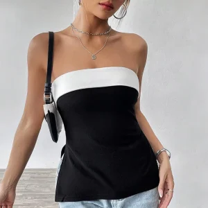 Spring Summer Women’s Strapless Vest Breathable Short Top Spicy Wind Color For Europe United States