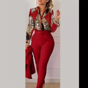 Spring Sweet Style Floral Printed Women’s Polyester Long Sleeve 2 Piece Fashion Casual Suit No Jacket