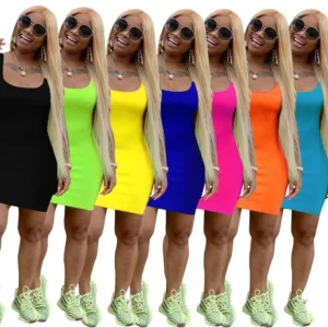 Spring Women’s Dresses Sexy Sleeveless Plus Size Mini Bodycon Casual Dresses Clothing Summer