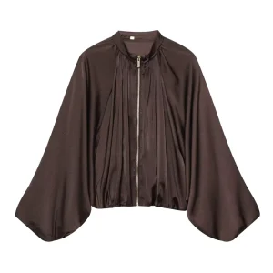 Spring Women’s Fashion Puff Sleeve Stand Collar Zipper Closed Long Sleeve Jacket 4387175 4387075