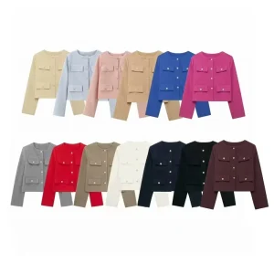 Spring Women’s Fashion Street Long Sleeve Pocket Jacket Chic Lapel Women’s Red Jacket Casual Solid Color Women’s Jacket