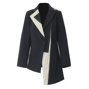 Spring Women’s Patchwork Color Block Blazer Irregular Cut Suit Jacket Fashion Streetwear Outerwear