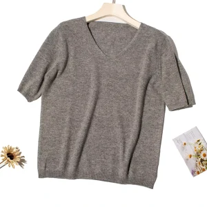 Spring Women’s Short-Sleeved Pure Cashmere Bottoming Thin Section Mid-Sleeve Knitted Cashmere Shirt