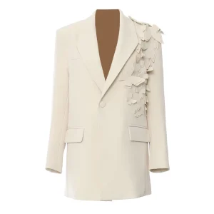 Spring Women’s Super Heavy Industry Bow Burn Flower Asymmetric Loose Blazer Fashion Suit Jacket Outerwear