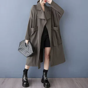 Spring and Autumn New Loose Casual Simple Versatile Long Sleeved Women’s Trench Coats