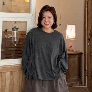 Spring and Autumn Pure Cotton Bat Sleeve Comfortable Breathable Long Sleeve 200 Jin Large Women’s T-shirt