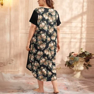 Spring and Summer Large Size Women’s Loungewear Pajamas Short Sleeve Printing Splicing Contrasting Color Home Pajamas